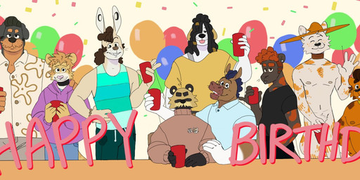 5_fingers accessory age_difference aloha_shirt anthro balloon belly big_belly black_body black_ears black_fur black_hair black_hands black_nose bottomwear bow_tie bow_tie_only bracelet brown_body brown_eyes brown_fur brown_hair casual_nudity clothed clothed/nude clothing collar collared_shirt confetti diamond_(marking) dreadlocks ear_piercing eyebrows eyes_always_closed eyes_closed eyewear facial_piercing fingers flesh_tunnel floppy_ears fur fuzzy fuzzy_tail gauged_ear glasses green_eyes group hair hair_accessory hair_over_eye hair_over_eyes hair_ring hand_on_shoulder hat headgear headwear hoodie inflatable jewelry labret_piercing lip_piercing male male_anthro markings mature_male mostly_nude mullet muscle_shirt navy_hair nude orange_body orange_fur pants pattern_clothing pattern_shirt pattern_topwear piercing pink_nose polo_shirt pompadour red_hair shirt shorts sitting size_difference slightly_chubby slim standing sun_hat sun_hat_only sweater tan_body tan_fur thick_eyebrows tongue tongue_out topwear v-neck_shirt water whisker_spots white_body white_fur p_rindustries anton_(p_rindustries) chuck_(p_rindustries) dexter_(p_rindustries) elubbb_(p_rindustries) gale_(p_rindustries) kevin_(p_rindustries) osmond_(p_rindustries) p_rindustries_(p_rindustries) will_(p_rindustries) wilt_(p_rindustries) wynn_(p_rindustries) canid canine canis dobermann domestic_cat domestic_dog equid equine felid feline felis herding_dog horse lagomorph leporid mammal pantherine pastoral_dog pinscher rabbit raccoon_dog sheepdog tanuki trans_(lore) trans_man_(lore)