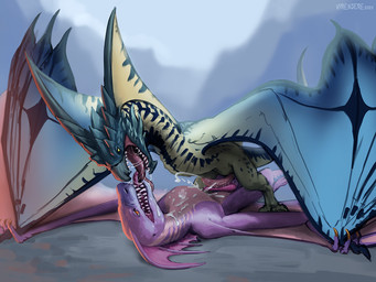 animal_genitalia animal_penis blue_body blue_scales bodily_fluids claws cum cum_on_belly cum_on_body duo ejaculation feral feral_on_feral fin frottage genital_fluids genitals intraspecies licking male male/male male_on_bottom male_on_top markings membrane_(anatomy) membranous_wings on_bottom on_top open_mouth orange_eyes penile penis penises_touching pink_body pink_penis pink_scales saliva scales sex sharp_teeth tail tapering_penis teeth text tongue wing_claws wings yellow_eyes virensere capcom european_mythology monster_hunter mythology mev_(mevvern) dragon flying_wyvern legiana mythological_creature mythological_scalie scalie western_dragon wyvern 2025 4:3 artist_name dated digital_drawing_(artwork) digital_media_(artwork) shaded soft_shading