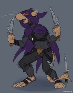 anthro black_body black_fur cape claws clothed clothing dagger dual_wielding ear_piercing female fur holding_object holding_weapon hood melee_weapon open_mouth partially_clothed piercing ranged_weapon red_eyes shuriken simple_background solo standing tail_holding_object teeth tongue weapon wraps sealer4258 warhammer_(franchise) warhammer_fantasy tueetch_ambersnout mammal murid murine rat rodent skaven hi_res