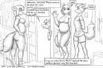 3:2 anthro canid canine comic dialogue door duo english_text faf fafcomics female fox greyscale hetty_(faf) jimmy_(faf) male mammal monochrome slightly_chubby text