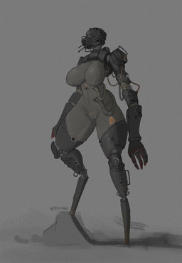 breasts clothing cybernetics female grey_background machine robotic_arms robotic_head robotic_legs simple_background skinsuit solo thick_thighs tight_clothing ace0t0nic cyborg humanoid robot robot_humanoid absurd_res hi_res