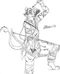 anthro anthrofied barefoot bow_(weapon) clothed clothing feet fur holding_arrow holding_bow_(weapon) holding_object holding_ranged_weapon holding_weapon male mouth_closed narrowed_eyes raised_arm raised_tail ranged_weapon solo tail tail_tuft tuft weapon whiskers marcushunter god_of_war sony_corporation sony_interactive_entertainment atreus_(god_of_war) felid lion mammal pantherine 2018 hi_res signature