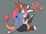 anthro blep bodily_fluids bracelet cuddling duo fur hair holding_object holding_sign jewelry long_hair multicolored_hair orange_body orange_fur pink_body pink_fur sign sitting sweat tongue tongue_out mini_river jayden_power_(mini_river) river_bawdy_(mini_river) 4:3 hi_res