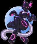 anthro bent_wrist collar cybernetics female glistening glistening_body glowing glowing_markings happy heart_symbol latex machine markings metallic_body mouthless paws segmented_tail solo bose nyandroid nyandrone cyborg felid feline mammal alpha_channel hi_res