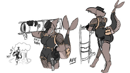 anthro belt bodysuit camel_toe clothing curvy_figure ear_piercing female fishnet_clothing fishnet_legwear gun hat headgear headwear legwear military military_cap military_clothing piercing ranged_weapon rocket_launcher sharp_teeth skinsuit solo teeth tight_clothing voluptuous voluptuous_female weapon wide_hips kusama aquatic fish mackerel_shark sand_shark shark 16:9 hi_res widescreen