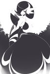 breasts chest_spike female feral hair looking_back outside plant pseudo_clothing small_breasts sparkles spikes spikes_(anatomy) white_body white_skin stickysheep nintendo pokemon generation_6_pokemon mega_evolution mega_gardevoir pokemon_(species) shiny_pokemon monochrome