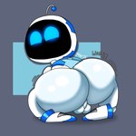 antennae_(anatomy) backsack balls big_butt blue_eyes butt genitals kneeling machine male not_furry perineum rear_view screen screen_face simple_background solo text white_body white_skin objectdicks astro_bot_(series) astro_(astro_bot) robot 2025 english_description hi_res