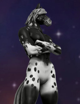 anthro black_body grey_hair hair male muscular muscular_male north_(chonk3rr) solo standing chonk3rr hero_forge appaloosa equid equine horse mammal
