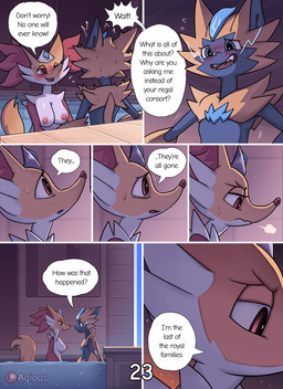 anthro bathing bodily_fluids breasts crown dialogue fangs female fur headgear looking_at_viewer medium_breasts nipples pink_nipples pool shaded_background teeth text wall_(structure) water white_body white_fur agious nintendo pokemon veyneria_(agious) canid canine delphox felid feline generation_6_pokemon generation_7_pokemon legendary_pokemon mammal pokemon_(species) zeraora 2025 comic digital_drawing_(artwork) digital_media_(artwork) english_text hi_res partially_translated shaded translation_check translation_request