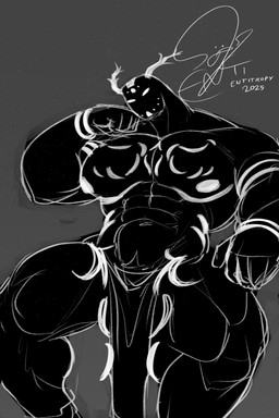 black_body bottomwear clothed clothing horn loincloth loincloth_only looking_at_viewer male muscular nipples not_furry solo space topless viii_(clockturne) white_horn entitropy 2:3 absurd_res hi_res monochrome
