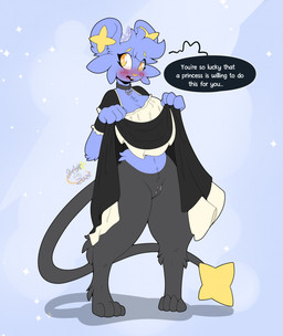 anthro black_body black_fur blue_body blue_fur blush breasts collar dialogue digitigrade embarrassed female fur genitals looking_aside open_mouth pokemorph presenting presenting_vulva simple_background solo sparkles standing tail text vulva yellow_eyes maynara nintendo pokemon generation_4_pokemon pokemon_(species) shinx 2026 digital_media_(artwork) english_text hi_res