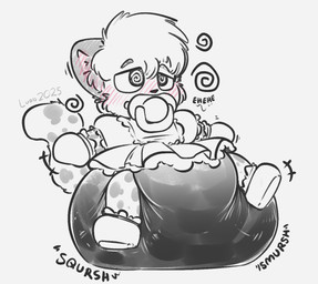 ambiguous_gender anthro big_diaper biped blush booties clothing confusion dialogue diaper diaper_squish dress emanata feces frilly frilly_clothing handwear laugh looking_pleasured mittens object_in_mouth onomatopoeia pacifier pacifier_in_mouth pooping simple_background sitting_on_diaper soiled_diaper soiling solo sound_effects spiral spiral_eyes tail text unclean_diaper used_diaper white_background wiggle ludis-luteo jordan_(chronokitten) felid mammal pantherine snow_leopard 2025 hi_res signature