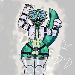 anthro balls chastity_cage chastity_device clothing femboy genitals glormi legwear male scales solo stockings dorodop anglerfish aquatic fish 1:1 absurd_res digital_media_(artwork) hi_res