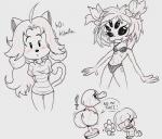 5_eyes anthro big_butt blush body_writing bra breasts butt clothing fangs female flower hair long_hair messy_hair multi_eye non-mammal_breasts panties pigtails plant small_breasts teeth underwear writing_on_thigh itsjumpjump undertale undertale_(series) flowey_the_flower frisk_(undertale) mad_dummy muffet temmie_(undertale) animate_inanimate arachnid arthropod canid canine felid feline human mammal spider tem hi_res