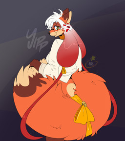 accessory anthro butt clothing eyewear female furgonomics glasses green_eyes grey_background hair hand_on_tail looking_at_viewer looking_back looking_back_at_viewer ribbons round_glasses shirt simple_background smile solo tail tail_accessory tail_ribbon topwear white_clothing white_hair white_shirt white_topwear maynara velvet_(maynara) canid canine fox mammal digital_media_(artwork) hi_res