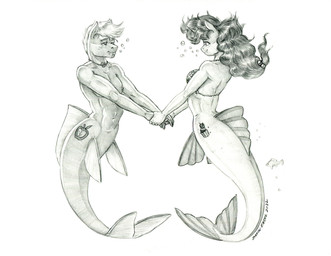 anthro bra breasts bubble clothing cutie_mark duo eye_contact female hair hand_holding husband_and_wife jewelry long_hair looking_at_another male male/female married_couple necklace romantic romantic_couple short_hair smile split_form underwear baron_engel friendship_is_magic hasbro mermay my_little_pony big_macintosh_(mlp) sugar_belle_(mlp) aquatic merfolk 2022 graphite_(artwork) greyscale monochrome traditional_media_(artwork)