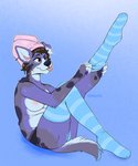 anthro bath blep blue_clothing blue_footwear blue_legwear blue_socks blue_thigh_highs blue_thigh_socks breasts clothing dressing dripping female footwear fur hair legwear long_socks markings nipples nude panties pattern_background pattern_clothing pattern_footwear pattern_legwear pattern_socks pattern_thigh_highs pattern_thigh_socks paws purple_body purple_eyes purple_fur putting_on_socks shower simple_background slightly_chubby slightly_chubby_female smile socks solo spots spotted_body spotted_fur stretching striped_clothing striped_footwear striped_legwear striped_socks striped_thigh_highs striped_thigh_socks stripes thigh_highs thigh_socks tongue tongue_out towel towel_on_head underwear wet wet_body wet_fur wet_hair ocdraco omega_(ocdraco) australian_shepherd bird_dog canid canine canis domestic_dog herding_dog hunting_dog labrador mammal pastoral_dog retriever sheepdog 5:6 hi_res