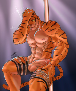 5_fingers abs after_orgasm anthro balls biceps big_muscles black_body black_fur bodily_fluids bottomwear bottomwear_down clothed clothing countershading cum cum_on_belly cum_on_body cum_on_chest cum_on_nipples cum_on_own_tongue cum_on_penis cum_on_self cum_on_tongue drooling erection fingers fur genital_fluids genitals green_eyes hand_on_head hand_on_leg hand_on_thigh humanoid_genitalia humanoid_hands humanoid_penis looking_at_viewer male multicolored_body multicolored_fur muscular muscular_anthro muscular_male navel nipples nude orange_body orange_fur pants pants_down partially_clothed pecs penis pink_nipples pink_nose pole pose saliva shorts shorts_down solo striped_body striped_fur stripes tan_body tan_fur tongue tongue_out topless two_tone_body two_tone_fur white_body white_fur zootopia_shorts shinjody disney zootopia tiger_dancer_(zootopia) felid mammal pantherine tiger 2016 5:6 hi_res signature
