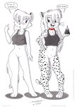 3_toes alica anthro barefoot belly blush bottomless clothed clothing collar duo eggplant feet female food fruit genitals hair long_hair navel no_underwear paws plant plantigrade pussy shirt tank_top toes toony topwear tirashanks_(artist) vanilla_(tirashanks) canid canine cheetah felid feline fox mammal