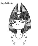 anthro breasts clothed clothing female fur hair looking_at_viewer simple_background solo coyotebass animal_crossing nintendo ankha_(animal_crossing) domestic_cat felid feline felis mammal digital_media_(artwork) monochrome