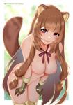 breasts brown_body brown_fur brown_hair clothing female fur genitals hair legwear looking_at_viewer nipples pussy solo tail thigh_highs tofuubear the_rising_of_the_shield_hero raphtalia animal_humanoid canid canid_humanoid canine canine_humanoid humanoid mammal mammal_humanoid tanuki_humanoid