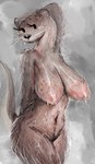 anthro body_hair breasts brown_body brown_fur eyelashes female front_view fur hand_behind_back hand_behind_head happy_trail long_eyelashes looking_at_viewer nude nude_anthro nude_female pubes sagging_breasts solo ikiki mammal mustelid otter 2024 hi_res portrait three-quarter_portrait