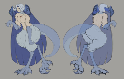 avian_feet blue_body blue_feathers breasts eye_bags eyebrows eyes_closed face_scales feathers feathery feet female grey_hair hair half-closed_eyes head_wings horn larger_female light_body light_skin lips long_hair long_tail looking_at_viewer multicolored_hair narrowed_eyes navel neck_tuft neutral_expression nipples nude pale_skin pupils raised_eyebrows scales scar sharp_teeth size_difference slit_pupils small_breasts solo tail talon_hands talons teeth text thick_eyebrows thick_lips tired tired_eyes toes tuft two_tone_hair unusual_pupils unusual_wing_placement wings yellow_eyes yellow_horn pough dragon_hilt mythology ishvill_(dragon_hilt) dragon humanoid hybrid mythological_creature mythological_scalie scalie absurd_res hi_res model_sheet