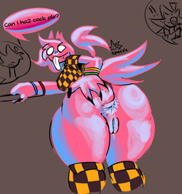 4_fingers alternative_fashion anal_fluids anthro anthro_focus anus big_anus big_breasts big_butt blue_body blue_fur blue_vulva bodily_fluids bottomless bracelet breasts brown_clothing brown_legwear brown_shirt brown_topwear butt checkered checkered_clothing checkered_legwear checkered_shirt checkered_topwear clitoris clothed clothing cutaway cute_fangs dialogue exclamation_point eyeless fangs female female_focus fingers fur genital_fluids genitals group hair hand_on_butt huge_butt huge_thighs jewelry legwear mouthless no_pupils pattern_clothing pattern_legwear pattern_shirt pattern_topwear purple_body purple_fur purple_hair scene_(fashion) shirt smile smirk solo_focus speech_bubble spread_butt spreading teeth text thick_thighs tongue tongue_out topwear trio vaginal_fluids vulva white_eyes white_tongue yellow_clothing yellow_legwear yellow_shirt yellow_topwear snazlazzle ika_(snazlazzle) kaien_(snazlazzle) kiki_(snazlazzle) canid canine mammal scalie 2026 english_text hi_res nonbinary_(lore)