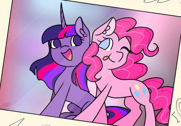duo female female/female feral horn open_mouth photo pose simple_background smile tongue tongue_out harmonie27 friendship_is_magic hasbro my_little_pony mythology pinkie_pie_(mlp) twilight_sparkle_(mlp) earth_pony equid equine horse mammal mythological_creature mythological_equine pony unicorn