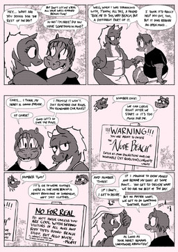 anthro beach belly_folds clothed clothing crossdressing dialogue hand_holding male nude_beach overweight overweight_anthro overweight_male sign speech_bubble text swinegarden common_hippopotamus equid equine hippopotamid horse mammal comic english_text greyscale hi_res monochrome