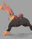 anthro big_butt black_sclera butt clothing digitigrade female grey_background leggings legwear rear_view simple_background solo torn_clothing pudutoast nintendo pokemon generation_6_pokemon mega_evolution mega_lopunny pokemon_(species) absurd_res hi_res