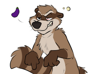 4_toes anthro arm_tuft biped black_nose brown_body brown_fur brown_tail cheek_tuft chest_tuft countershade_face countershade_torso countershading drunk eggplant elbow_tuft eyebrows facial_tuft feet food fruit fur gesture gloves_(marking) grin half-closed_eyes hand_gesture looking_away male markings multicolored_body multicolored_fur narrowed_eyes nude plant pointing ring_(marking) ringed_tail shoulder_tuft simple_background smile solo standing striped_markings striped_tail stripes substance_intoxication suggestive tail tail_markings teeth toes tuft two_tone_body two_tone_fur two_tone_tail whiskers white_background white_body white_fur rotten_robbie mammal procyonid raccoon digital_media_(artwork) flat_colors unfinished