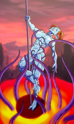 abs blue_body blue_skin clitoris clitoris_piercing dancing female genital_piercing genitals hair juls muscular muscular_female nipple_piercing nipples not_furry orange_hair piercing pole pole_dancing solo tentacles k3m35 blizzard_entertainment warcraft humanoid troll_(mythology) 3:5 hi_res