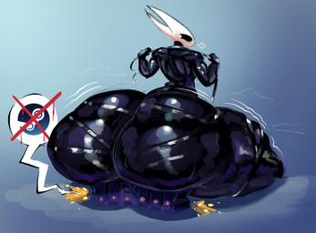 big_butt black_body black_eyes blue_background breath butt destruction female huge_butt huge_thighs hyper hyper_butt hyper_thighs looking_back motion_lines no_pupils not_furry simple_background sitting_on_object solo thick_thighs white_head mr_goon_7 hollow_knight_(franchise) steam_(software) team_cherry valve hornet_(hollow_knight) animal_humanoid arachnid arachnid_humanoid arthropod arthropod_humanoid humanoid 2025 colored colored_sketch digital_media_(artwork) hi_res shaded signature sketch