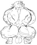 anthro anus back_muscles backsack balls barazoku big_muscles butt butt_focus crouching genitals horn kemono looking_at_viewer looking_back male mane muscular muscular_anthro muscular_male perineum rear_view simple_background solo thick_thighs white_background tora_gy lifewonders tokyo_afterschool_summoners krampus_(tas) felid lion mammal pantherine 2020 black_and_white hi_res monochrome sketch