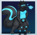 anthro drone gas_mask heart_eyes heart_symbol hypnosis hypnotic_visor latex liquid_latex male mask mind_control null_bulge solo teats udder_balls udders goldiescales bovid bovine cattle hybrid mammal mephitid skunk hi_res