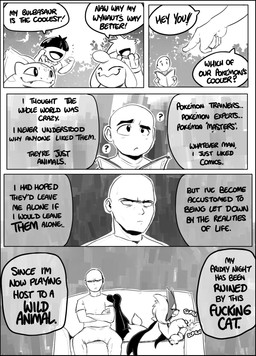 ambiguous_gender annoyed anthro book dialogue feral furniture group lying lying_on_sofa male on_sofa profanity sofa text shoutingisfun nintendo pokemon bulbasaur generation_1_pokemon generation_3_pokemon generation_9_pokemon human mammal meowscarada pokemon_(species) wynaut 2025 black_and_white comic english_text hi_res monochrome female_(lore)