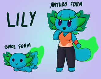 all_fours anthro armband clothed clothing female feral freckles front_view fully_clothed hair looking_at_viewer raised_arm smile solo standing tail text lily_of_the_valley_(artist) lily_(lily_of_the_valley) amphibian aquatic axolotl mole_salamander salamander 2023 digital_media_(artwork) english_text