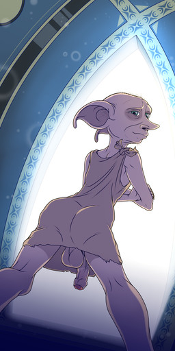 backsack balls clothed clothing crossed_arms facial_hair foreskin genitals half-erect humanoid_genitalia humanoid_penis humanoid_pointy_ears looking_at_viewer looking_back male mature_humanoid mature_male no_underwear not_furry partially_retracted_foreskin penis pointy_ears rear_view solo standing vein veiny_penis enookie harry_potter_(series) dobby_(harry_potter) elf house_elf humanoid 1:2 absurd_res digital_media_(artwork) hi_res