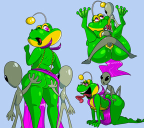 4_fingers all_fours antennae_(anatomy) anthro backsack balls big_butt blowjob_face blue_background bodily_fluids bottom_heavy bubble_butt butt butt_grab clothed clothing clothing_aside doggystyle dress dress_aside erection eyelashes feet fellatio female fingers flat_chested from_behind_position genital_fluids genitals glistening glistening_body glistening_butt glistening_legs glistening_skin green_body green_skin group group_sex hand_on_butt heart_eyes heart_symbol huge_butt huge_hips huge_thighs larger_female long_tongue male male/female membrane_(anatomy) multicolored_body multicolored_skin nude nude_anthro nude_female nude_humanoid nude_male open_mouth open_smile oral oral_penetration penetration penile penis purple_clothing purple_dress purple_eyes sex simple_background size_difference skimpy skimpy_dress smaller_male smile snout thick_thighs threesome toes tongue tongue_out tonguejob trio two_tone_body two_tone_skin vaginal vaginal_fluids vaginal_penetration webbed_feet wide_hipped_anthro wide_hipped_female wide_hips yellow_body yellow_skin impstripe five_nights_at_freddy's five_nights_at_freddy's:_security_breach freddy_fazbear's_pizzeria_simulator scottgames steel_wool_studios happy_frog_(fnaf) alien alien_humanoid amphibian frog humanoid roswell_grey 2025 digital_drawing_(artwork) digital_media_(artwork) hi_res