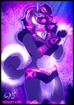 anthro biped blue_eyes breasts clothing collar collar_tag female fishnet_clothing fishnet_topwear gas_mask mask navel pink_collar solo standing studded_collar studs text topwear wearing_mask toxi_de_vyne_(artist) keitara canid canine canis domestic_dog husky mammal nordic_sled_dog spitz 2020 dated signature url