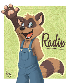 anthro blue_clothing blue_eyes blue_overalls brown_body brown_fur clothed clothing facial_markings front_view fur gesture glistening glistening_eyes head_markings logo looking_at_viewer male markings mask_(marking) open_mouth open_smile overalls red_tongue simple_background smile solo standing striped_markings striped_tail stripes tail tail_markings teeth tongue waving waving_at_viewer young young_anthro young_male pandapaco mammal procyonid raccoon artist_logo portrait signature three-quarter_portrait