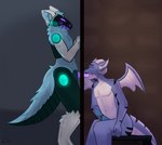 anthro azaleyle blue_body blue_fur dragon duo fellatio fur glory_hole glowing hi_res machine male male/male masturbation mythological_creature mythological_scalie mythology oral penile penile_masturbation protogen purple_body scalie sex tail