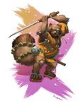 anthro biped brown_body brown_fur clothed clothing footwear fur male sandals shoes slightly_chubby solo weapon rrougarou1 dragon_quest square_enix canid canine mammal raccoon_dog ronin_raccoon tanuki 2024 absurd_res hi_res