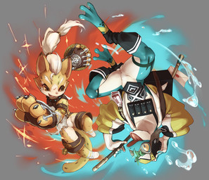 anthro armor bandage bandaged_foot barefoot blue_body bottomless brown_eyes clothed clothing competition duo featureless_crotch feet fire frisbee fur gauntlets gloves hair handwear hat headgear headwear legwear letter male male/male markings multicolored_body multicolored_fur open_mouth pole sparks spots spotted_body spotted_fur tail two_tone_body two_tone_fur upside_down water white_body white_fur white_hair yellow_body yellow_clothing yellow_eyes yellow_fur kuroisumi caravan_stories deogigi sadioro amphibian felid feline frog gessy humanoid lizardman_(caravan_stories) mammal serval 2021 hi_res