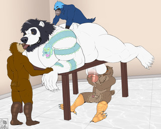 anal anal_penetration anthro anthro_on_anthro anthro_penetrated anthro_penetrating anthro_penetrating_anthro ball_lick balls beard big_butt bodily_fluids butt claws erection facial_hair feathers french_kissing genital_fluids genitals group group_sex hairy humanoid_genitalia humanoid_penis kissing larger_male larger_sub licking lying male male/male male_penetrated male_penetrating male_penetrating_male manly masturbation multiple_doms_one_sub muscular muscular_male non-mammal_balls on_front oral penetration penile penile_masturbation penis precum sex size_difference slightly_chubby small_top_big_bottom smaller_male submissive tattoo thick_thighs threesome tongue tongue_out trio elbestia asian_mythology chinese_mythology east_asian_mythology mythology avian bear bird giant_panda mammal 5:4 character_request
