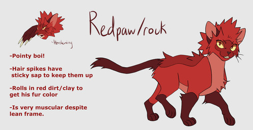 ambiguous_gender feral feralized fluffy fur grey_background red_body red_eyes red_fur red_text simple_background solo spiky_fur text white_background segamastergirl my_hero_academia warriors_(book_series) eijiro_kirishima domestic_cat felid feline felis mammal 2019 crossover english_description english_text model_sheet