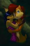 anthro black_hair black_nose blue_eyes breasts brown_body brown_fur clothed clothed/nude clothed_anthro clothed_female clothing duo female female/female fur green_eyes hair hug looking_back nude nude_anthro nude_female predator/prey red_hair scut_tail short_tail tail brian_edwards niffad archie_comics sega sonic_the_hedgehog_(archie) sonic_the_hedgehog_(comics) sonic_the_hedgehog_(series) nicole_the_lynx sally_acorn chipmunk digital_creature felid feline ground_squirrel lynx mammal rodent sciurid half-length_portrait portrait