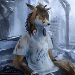 anthro bench biped black_markings black_nose blue_eyes brown_body brown_ears brown_fur brown_hair clock clothing detailed_background detailed_fur deviantart_logo dipstick_ears ear_markings electronics facebook_logo fur furaffinity_logo gloves_(marking) hair headphones instagram_logo leaning male markings multicolored_body multicolored_ears multicolored_fur orange_body orange_ears orange_fur raining shirt short_hair sitting solo t-shirt topwear tumblr_logo twitter_logo two_tone_ears watch wet white_body white_fur rhythmpopfox deviantart facebook furaffinity instagram tumblr twitter canid canine fox mammal 1:1 2018 detailed half-length_portrait hi_res portrait