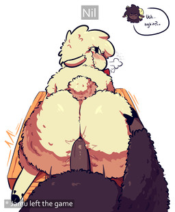 ambiguous_gender anal anal_penetration anthro big_butt black_body black_fur black_skin black_wool blush boat butt dialogue doggystyle duo eyelashes eyes_closed female first_person_view from_behind_position fur genitals hooves horn huge_butt looking_at_another looking_at_partner looking_back looking_back_at_another looking_back_at_partner male male/ambiguous male_pov moan penetration penis sex tail vehicle watercraft white_body white_fur white_wool wool_(fur) astonarts microsoft minecraft mojang xbox_game_studios jamu_(astonarts) nil_(astonarts) null_(astonarts) bovid caprine mammal sheep 2026 absurd_res hi_res male_(lore)